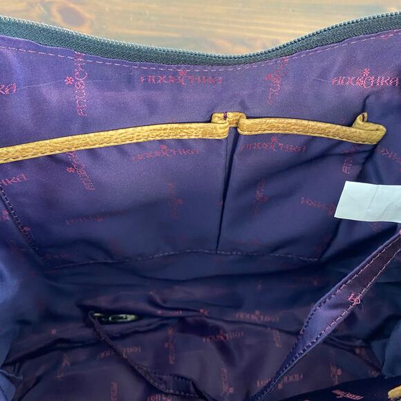 Anuschka Hand Painted Multi Pocket Hobo Leather Crossbody Bag Cat Floral Motif - Picture 10 of 14